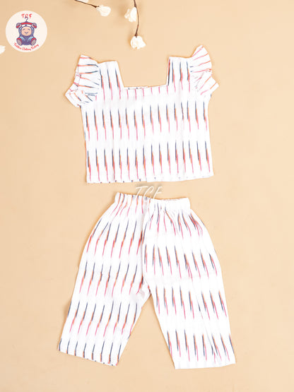White - Girls Readymade Ikat Pyjama Sets