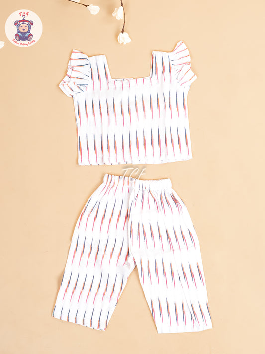 White - Girls Readymade Ikat Pyjama Sets