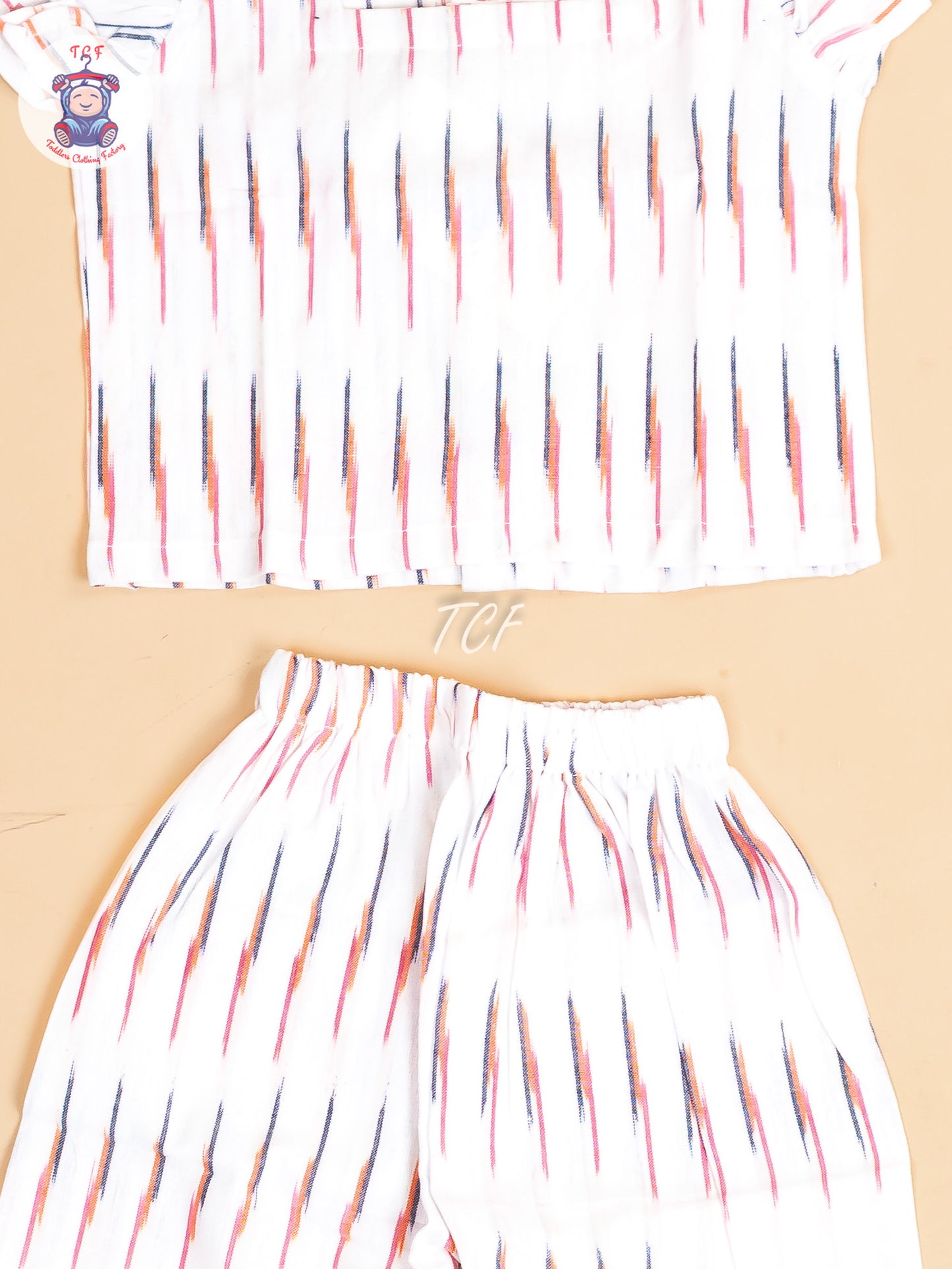 White - Girls Readymade Ikat Pyjama Sets