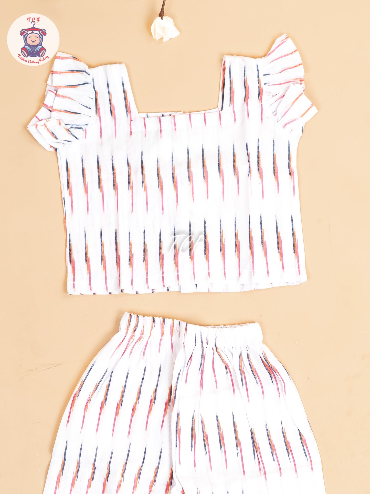 White - Girls Readymade Ikat Pyjama Sets