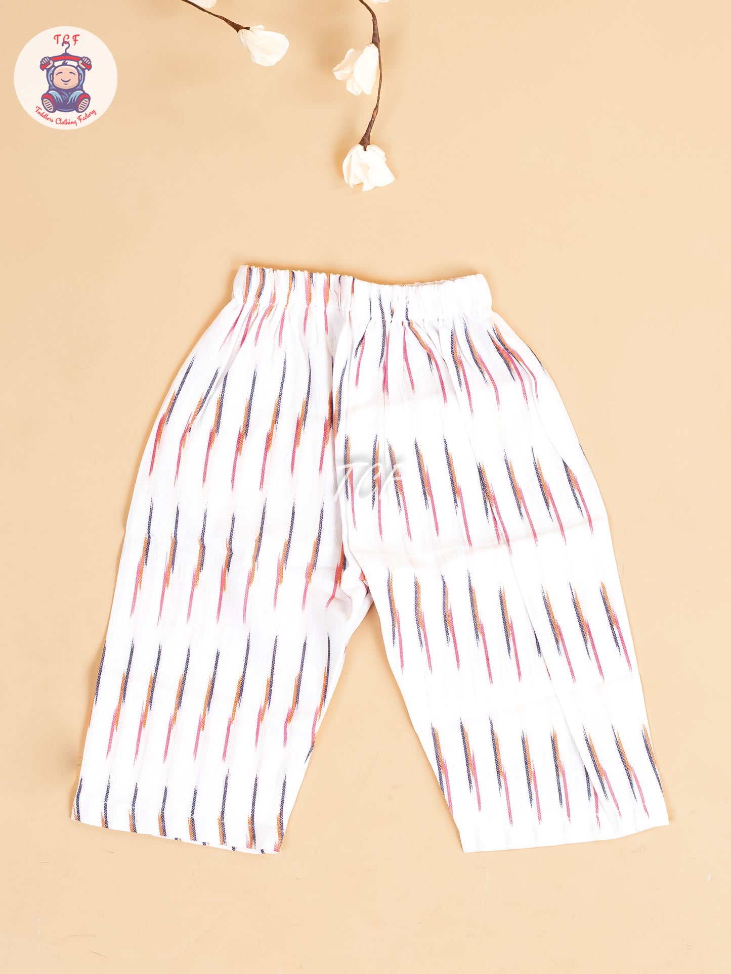White - Girls Readymade Ikat Pyjama Sets