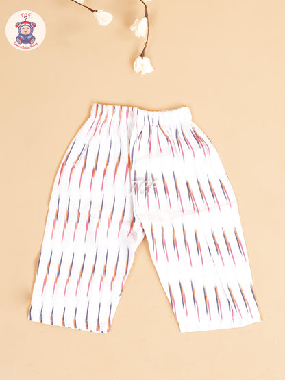 White - Girls Readymade Ikat Pyjama Sets