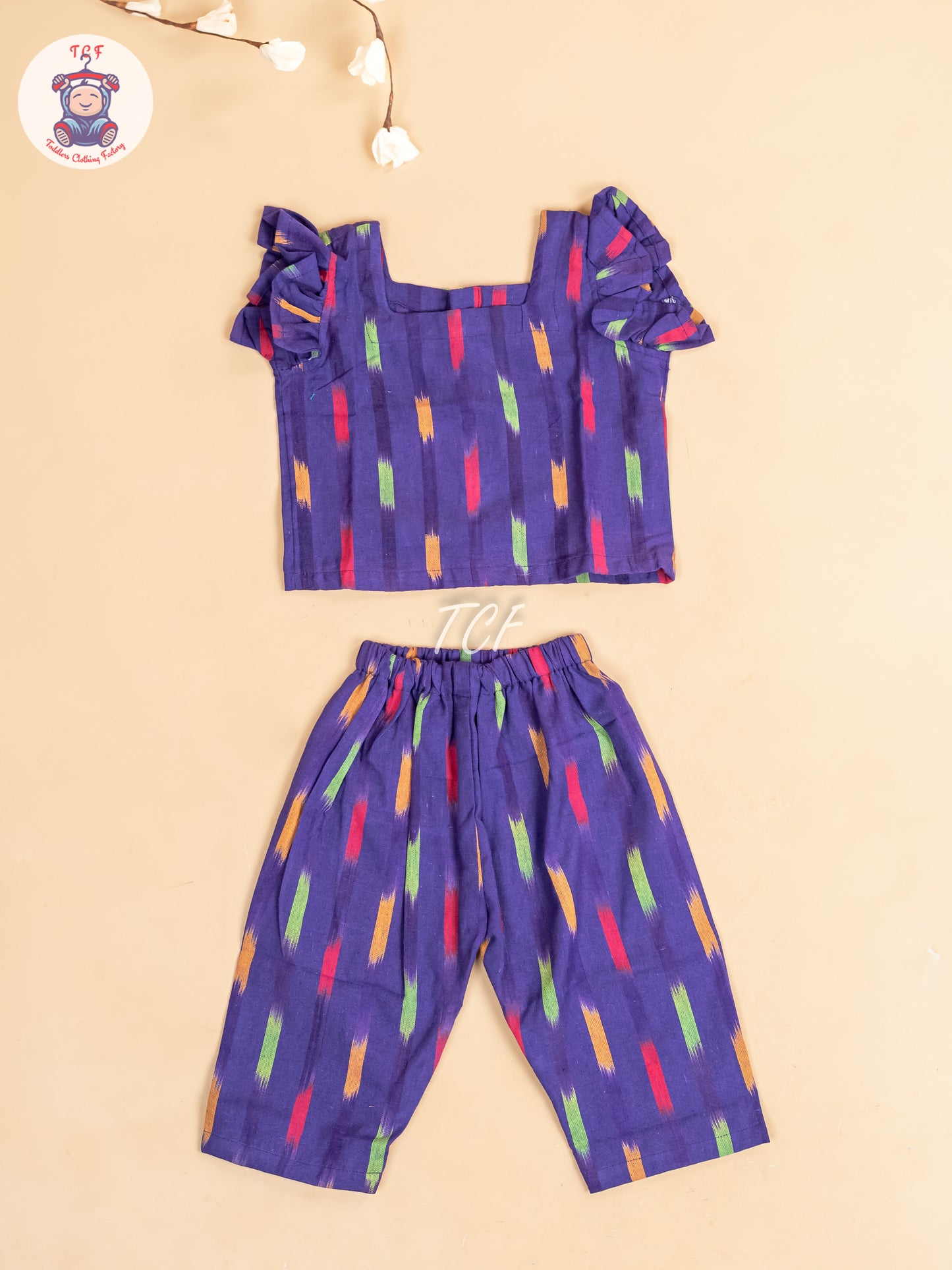 Purple - Girls Readymade Ikat Pyjama Sets