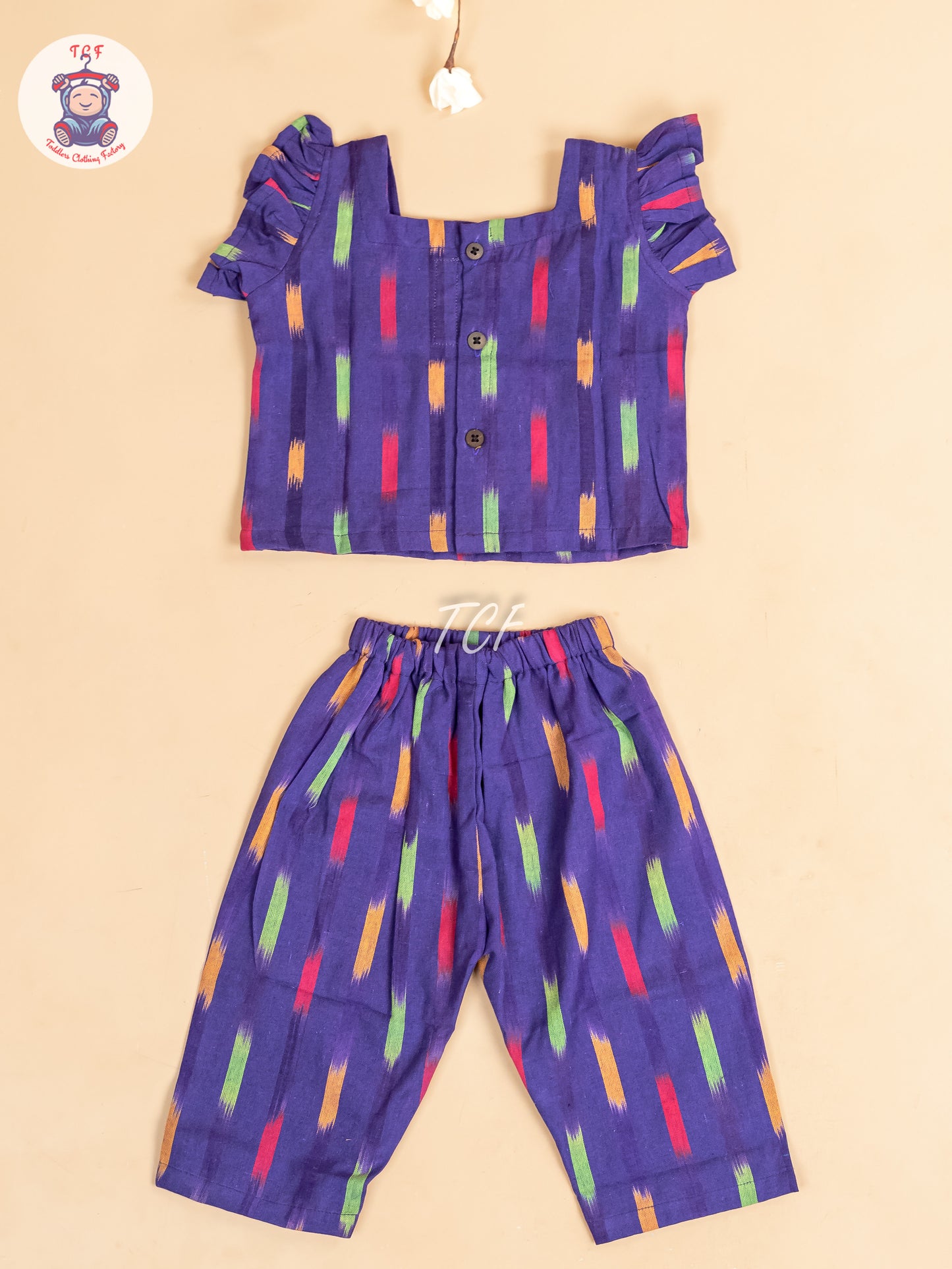 Purple - Girls Readymade Ikat Pyjama Sets