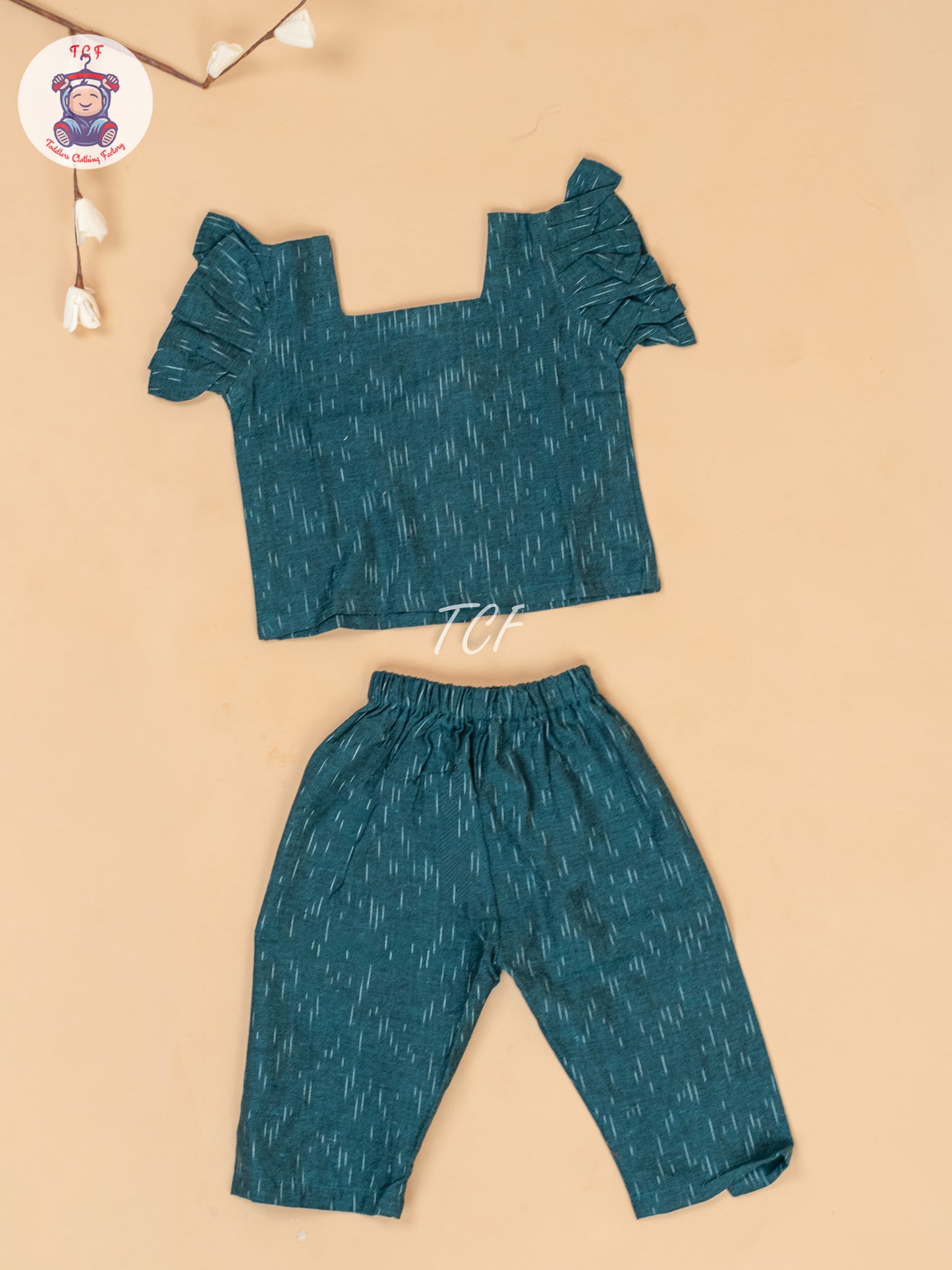 Teal Green - Girls Readymade Ikat Pyjama Sets