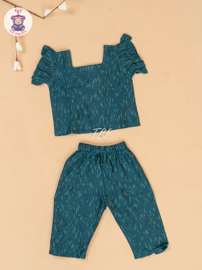 Teal Green - Girls Readymade Ikat Pyjama Sets