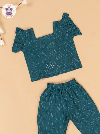 Teal Green - Girls Readymade Ikat Pyjama Sets