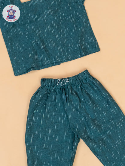 Teal Green - Girls Readymade Ikat Pyjama Sets