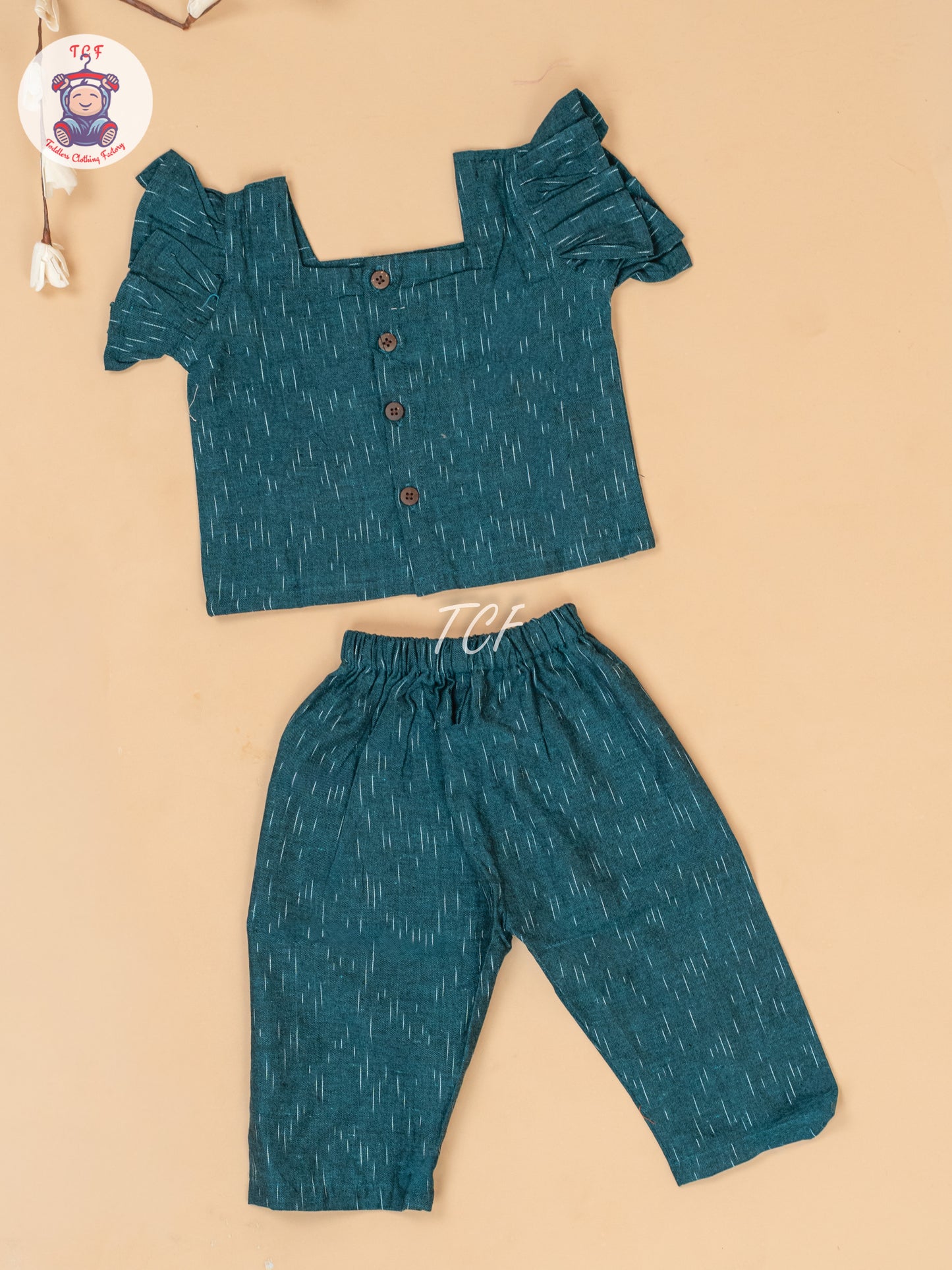 Teal Green - Girls Readymade Ikat Pyjama Sets