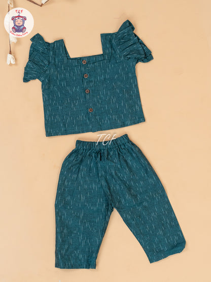 Teal Green - Girls Readymade Ikat Pyjama Sets