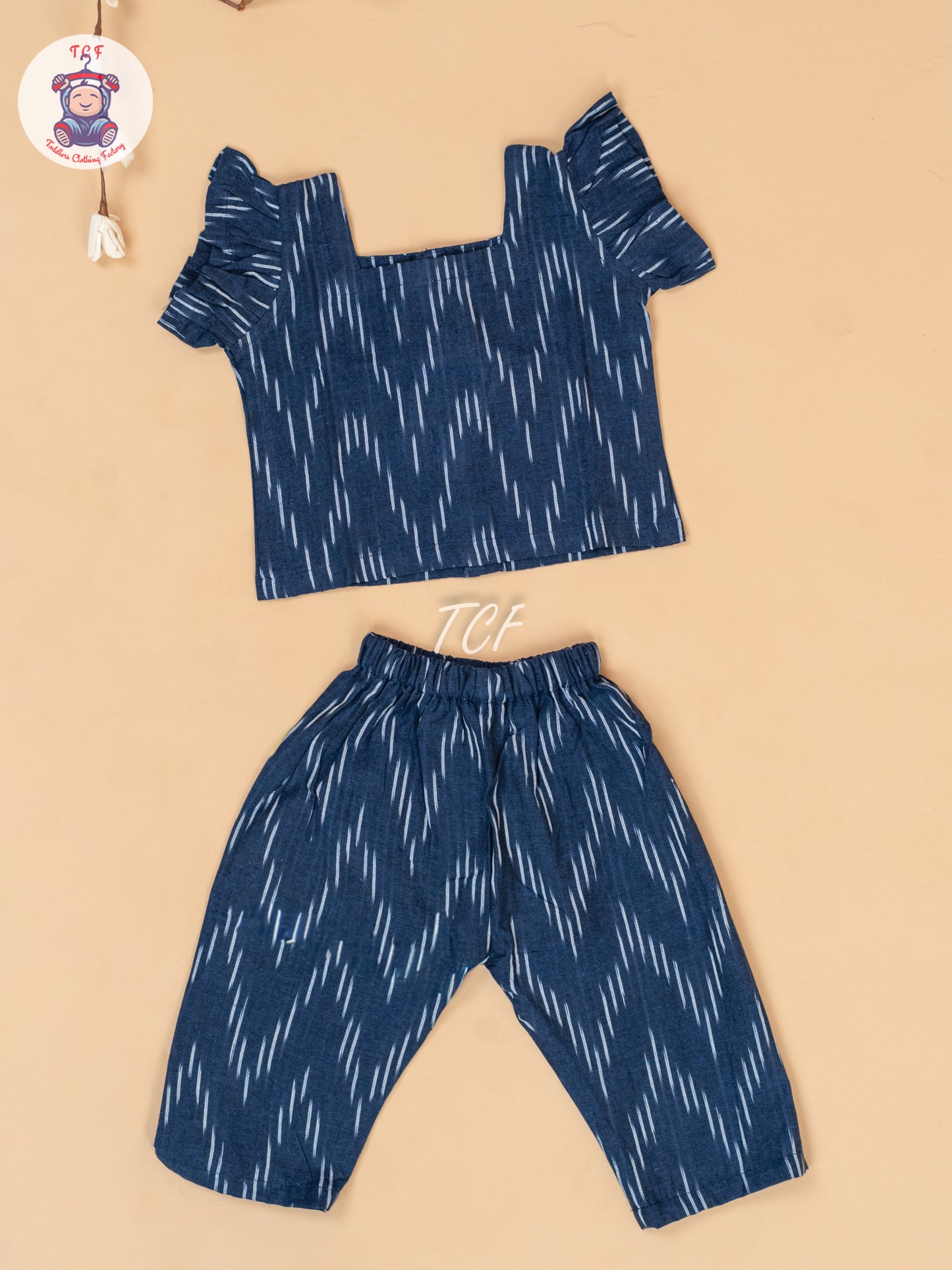 Navy Blue - Girls Readymade Ikat Pyjama Sets