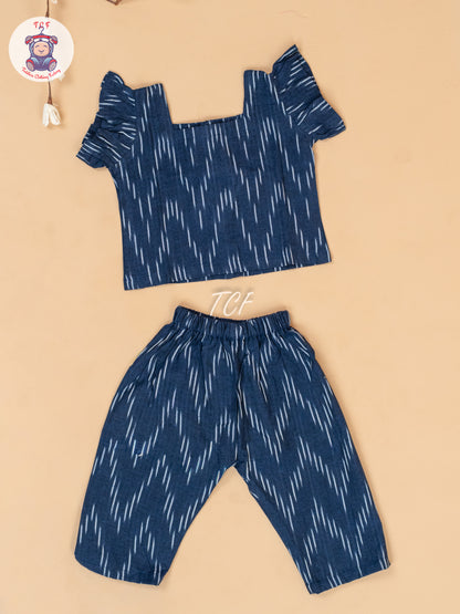 Navy Blue - Girls Readymade Ikat Pyjama Sets