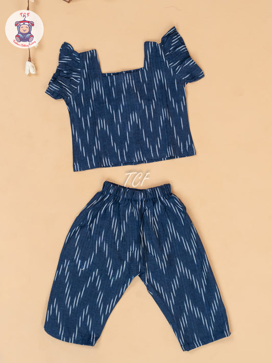 Navy Blue - Girls Readymade Ikat Pyjama Sets