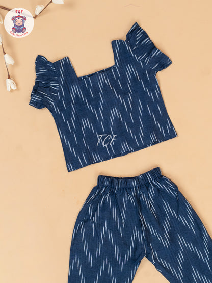 Navy Blue - Girls Readymade Ikat Pyjama Sets