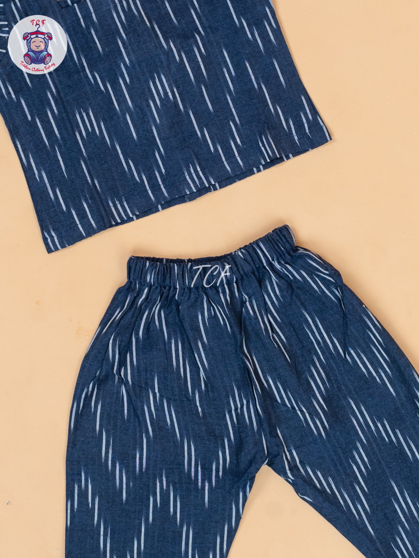 Navy Blue - Girls Readymade Ikat Pyjama Sets