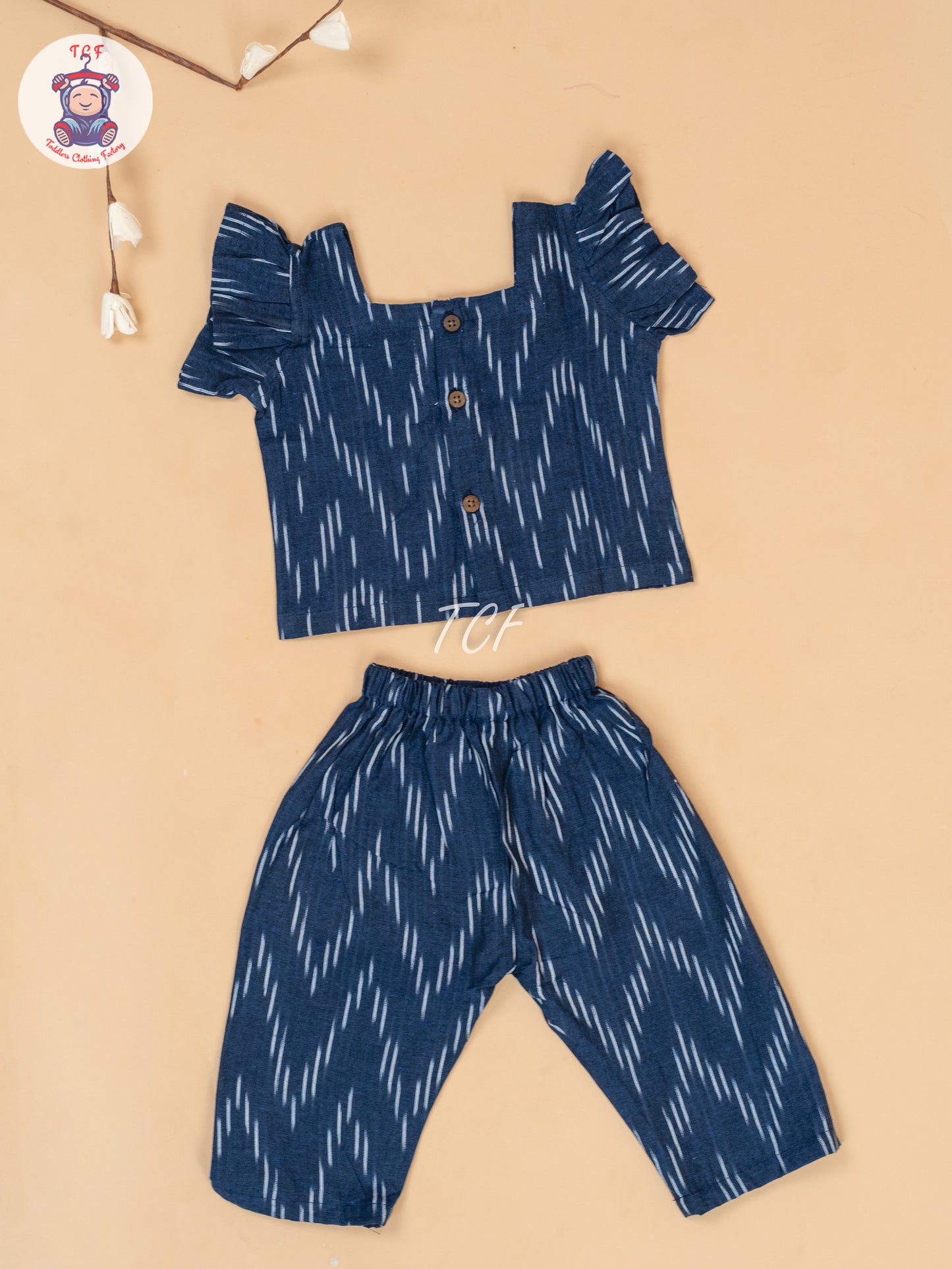 Navy Blue - Girls Readymade Ikat Pyjama Sets