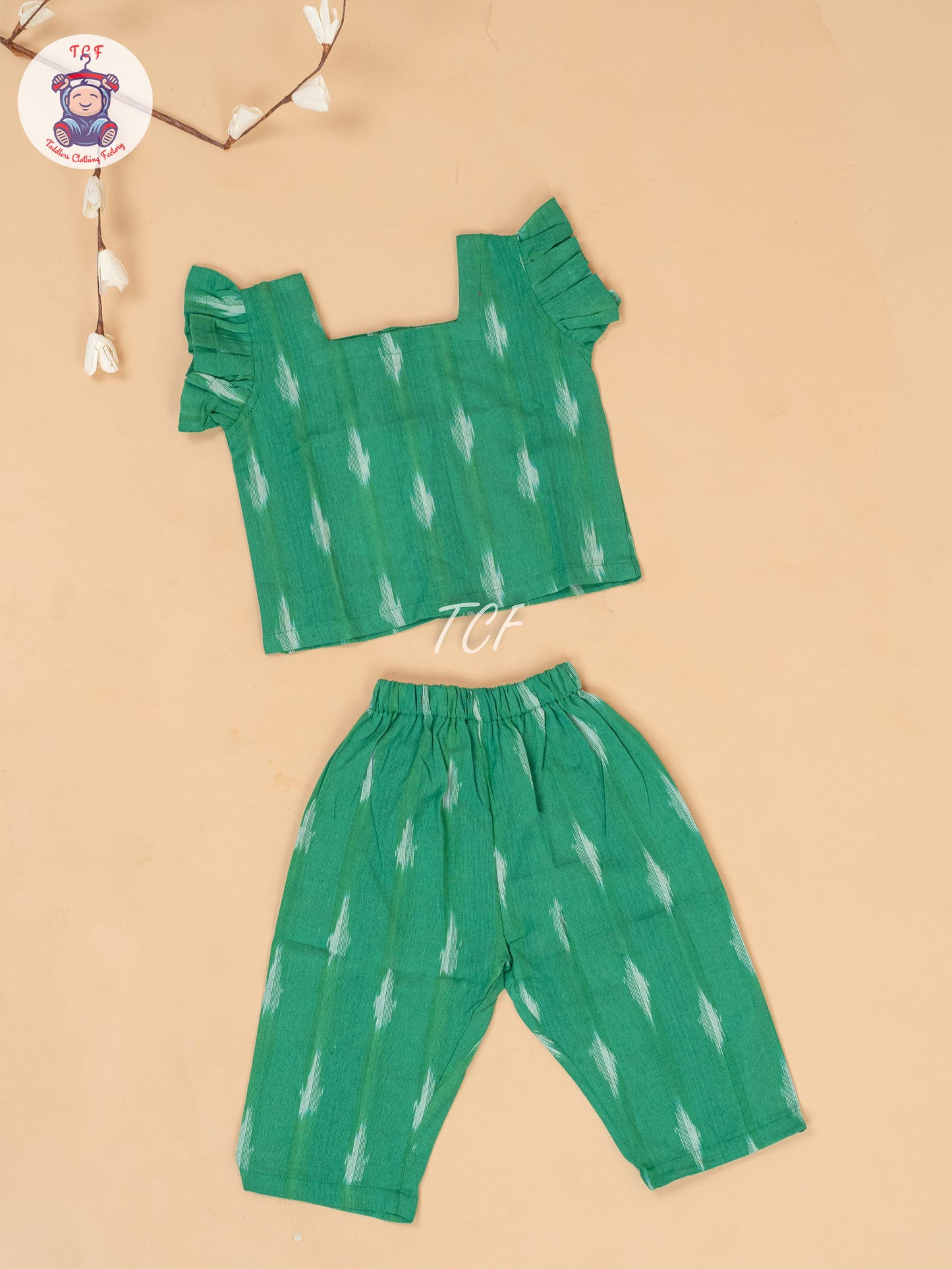 Green - Girls Readymade Ikat Pyjama Sets