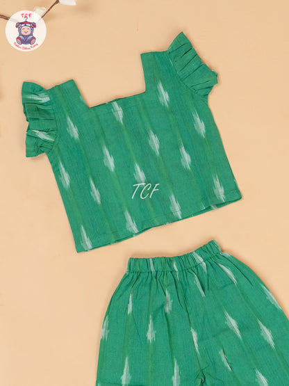 Green - Girls Readymade Ikat Pyjama Sets
