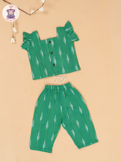 Green - Girls Readymade Ikat Pyjama Sets