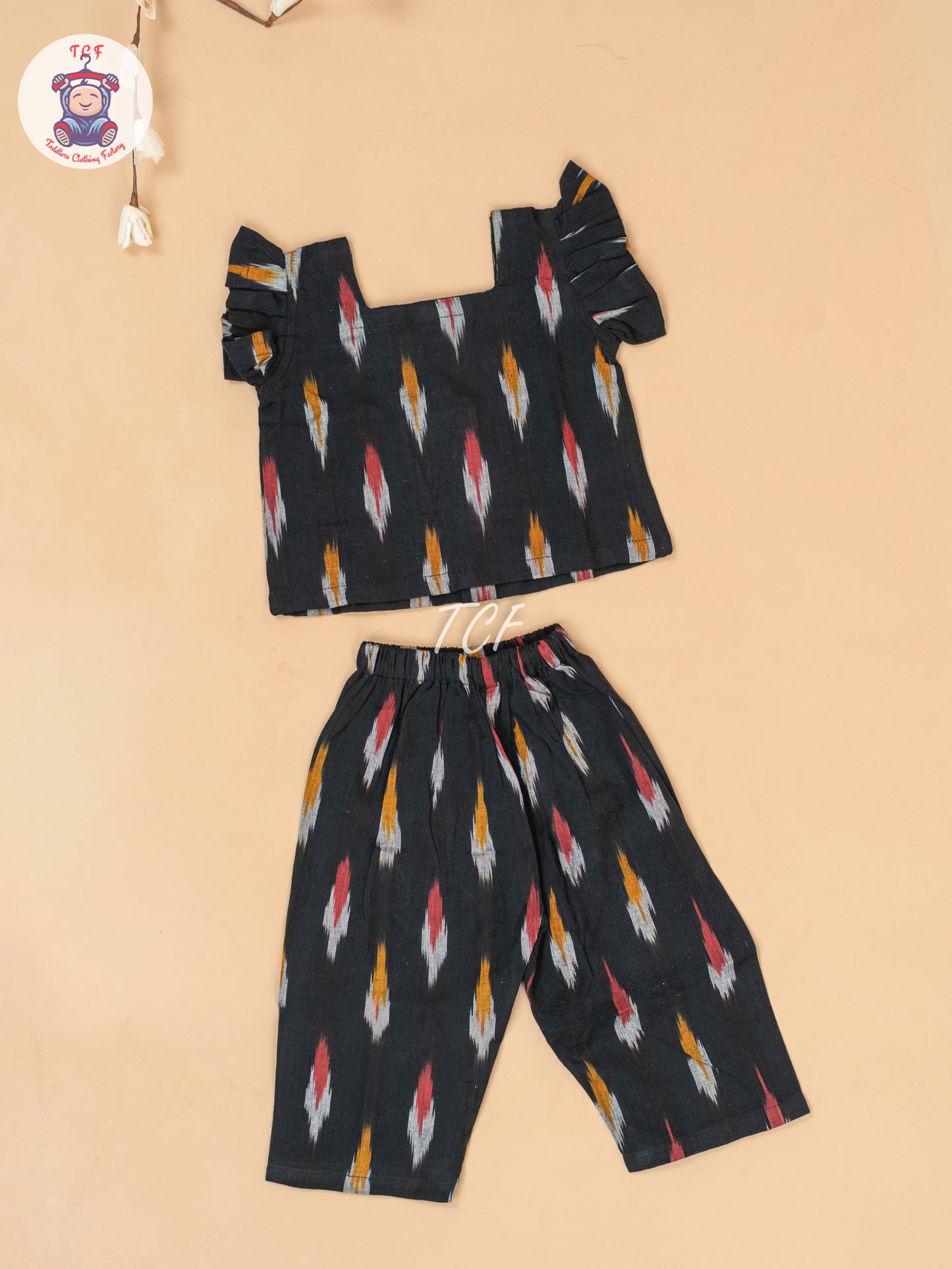 Black - Girls Readymade Ikat Pyjama Sets