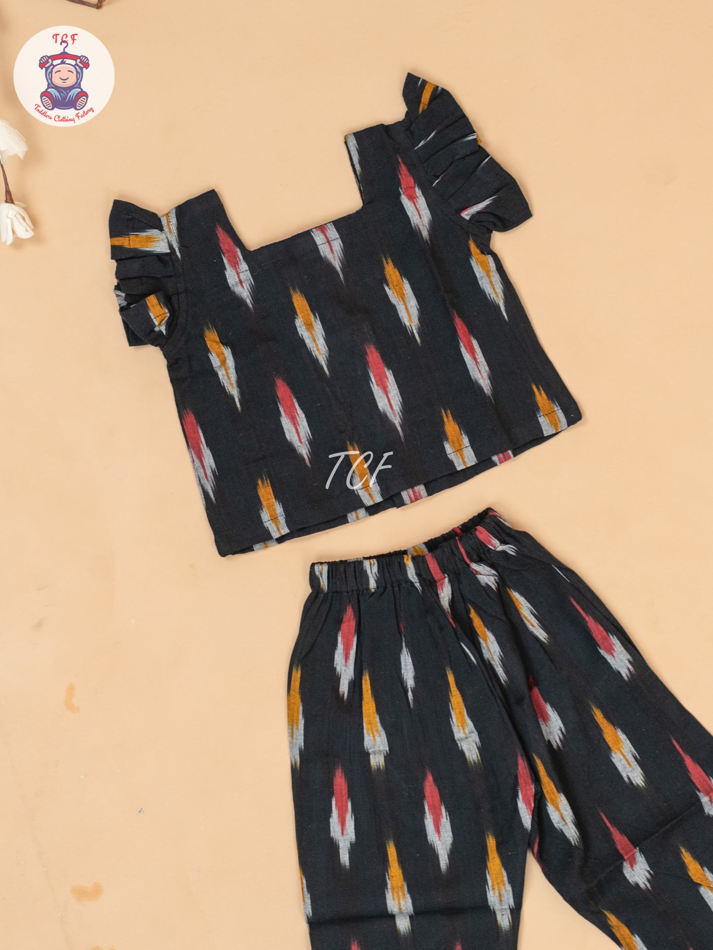 Black - Girls Readymade Ikat Pyjama Sets