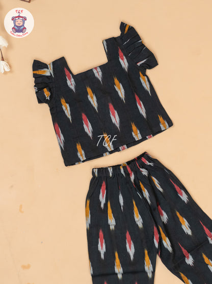 Black - Girls Readymade Ikat Pyjama Sets