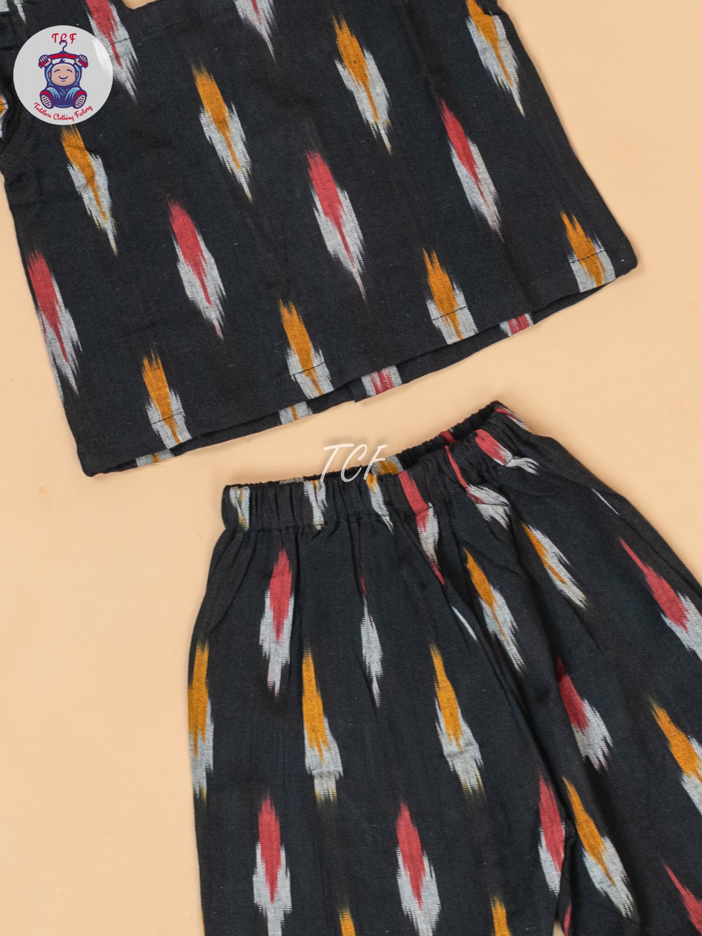 Black - Girls Readymade Ikat Pyjama Sets
