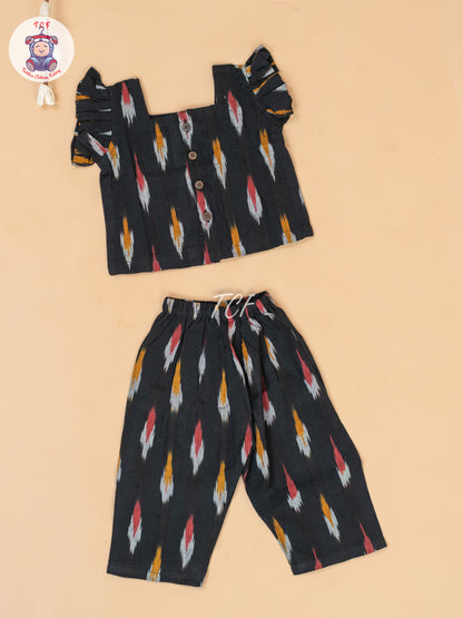 Black - Girls Readymade Ikat Pyjama Sets