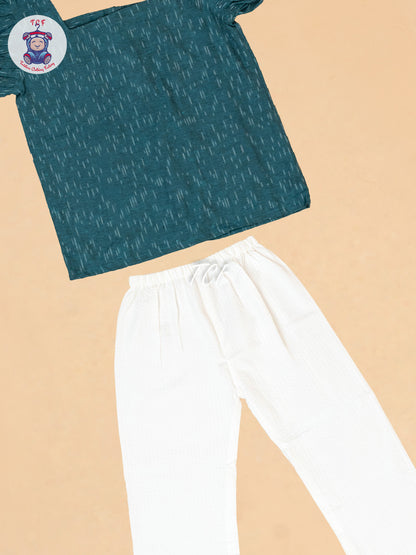 Teal Green & White - Girls Readymade Ikat Co-ords Sets