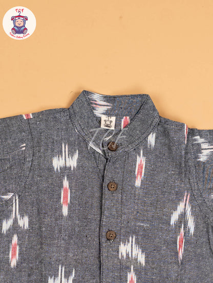 Grey & Pink - Boys Readymade Ikat Shirt