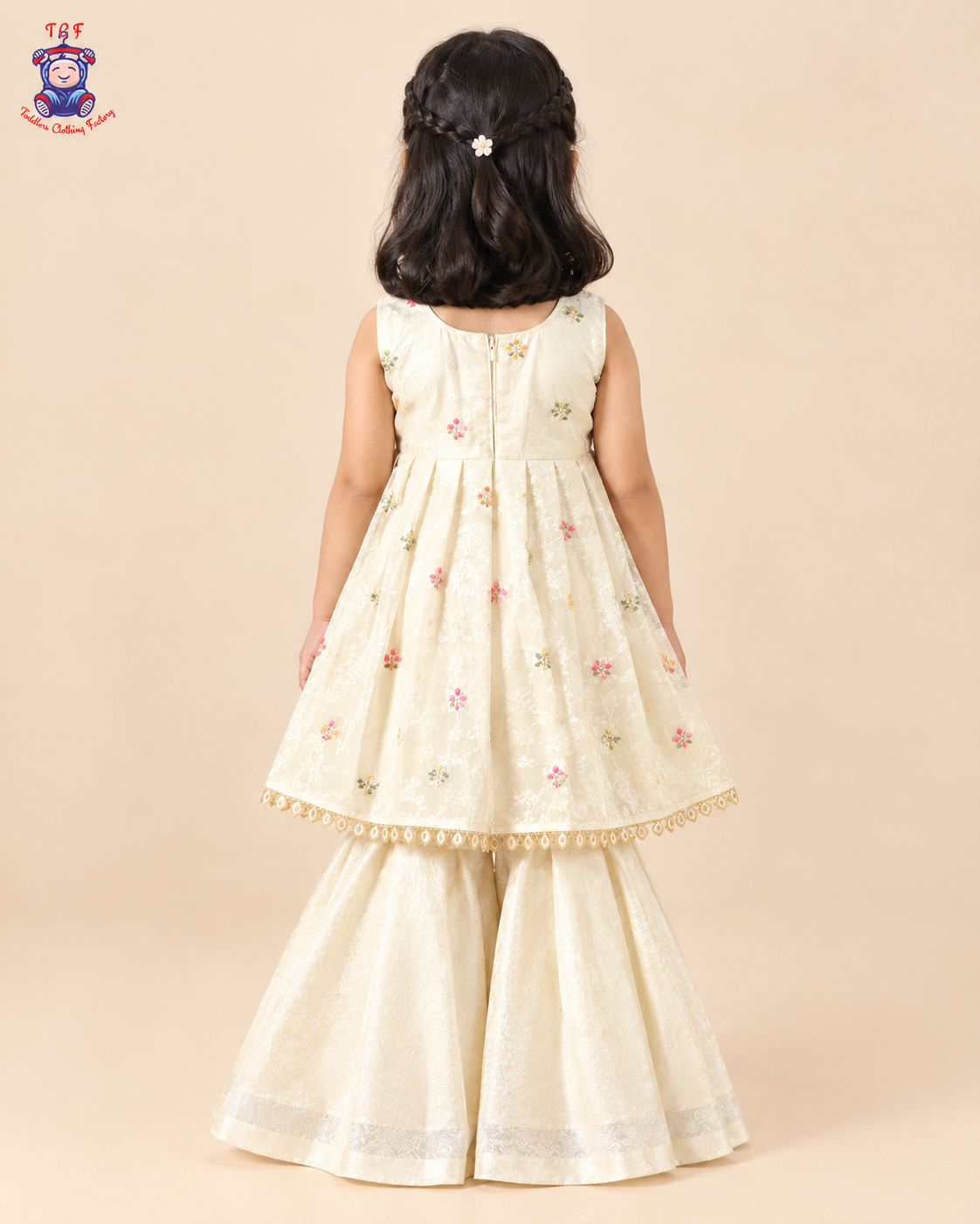 Ivory Floral - Embroidered Plazzo Set with Dupatta