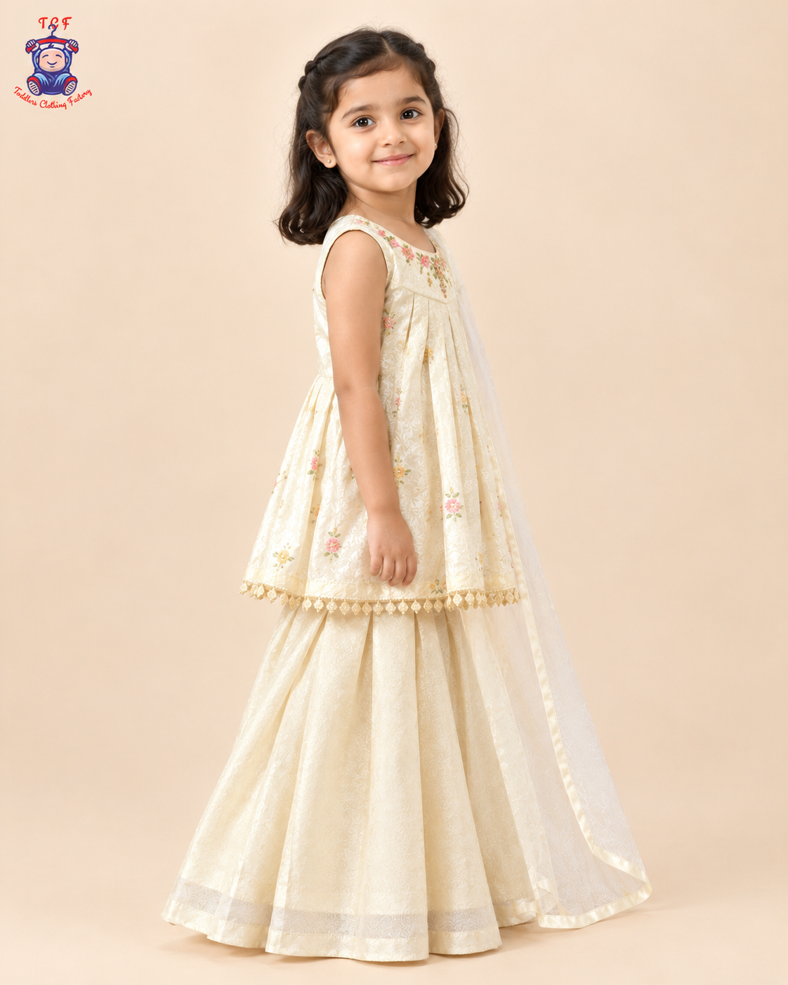 Ivory Floral - Embroidered Plazzo Set with Dupatta
