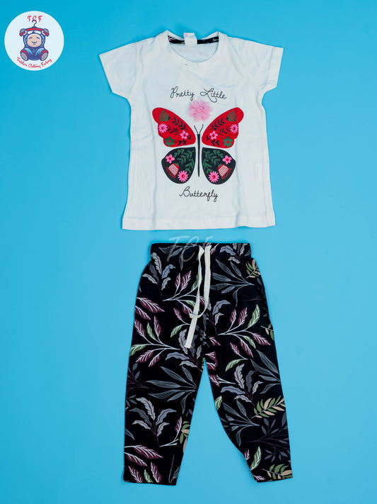 White & Black - Girls Floral Night Wear