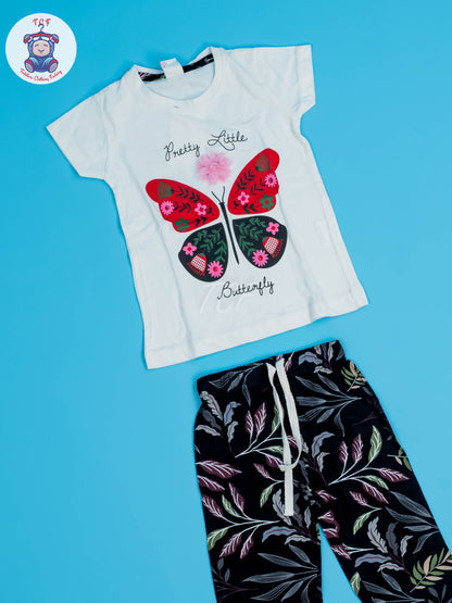 White & Black - Girls Floral Night Wear