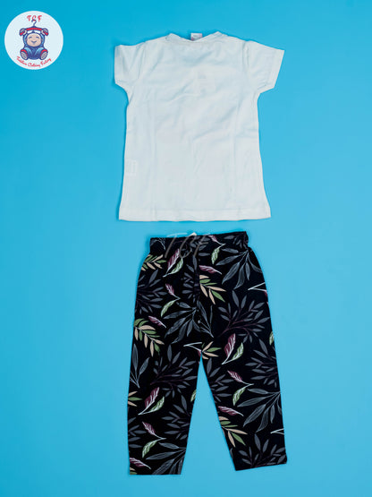 White & Black - Girls Floral Night Wear