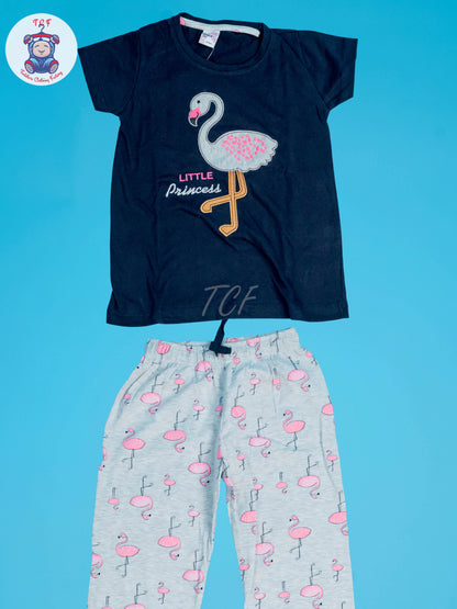 Navy Blue & Grey - Girls Floral Night Wear