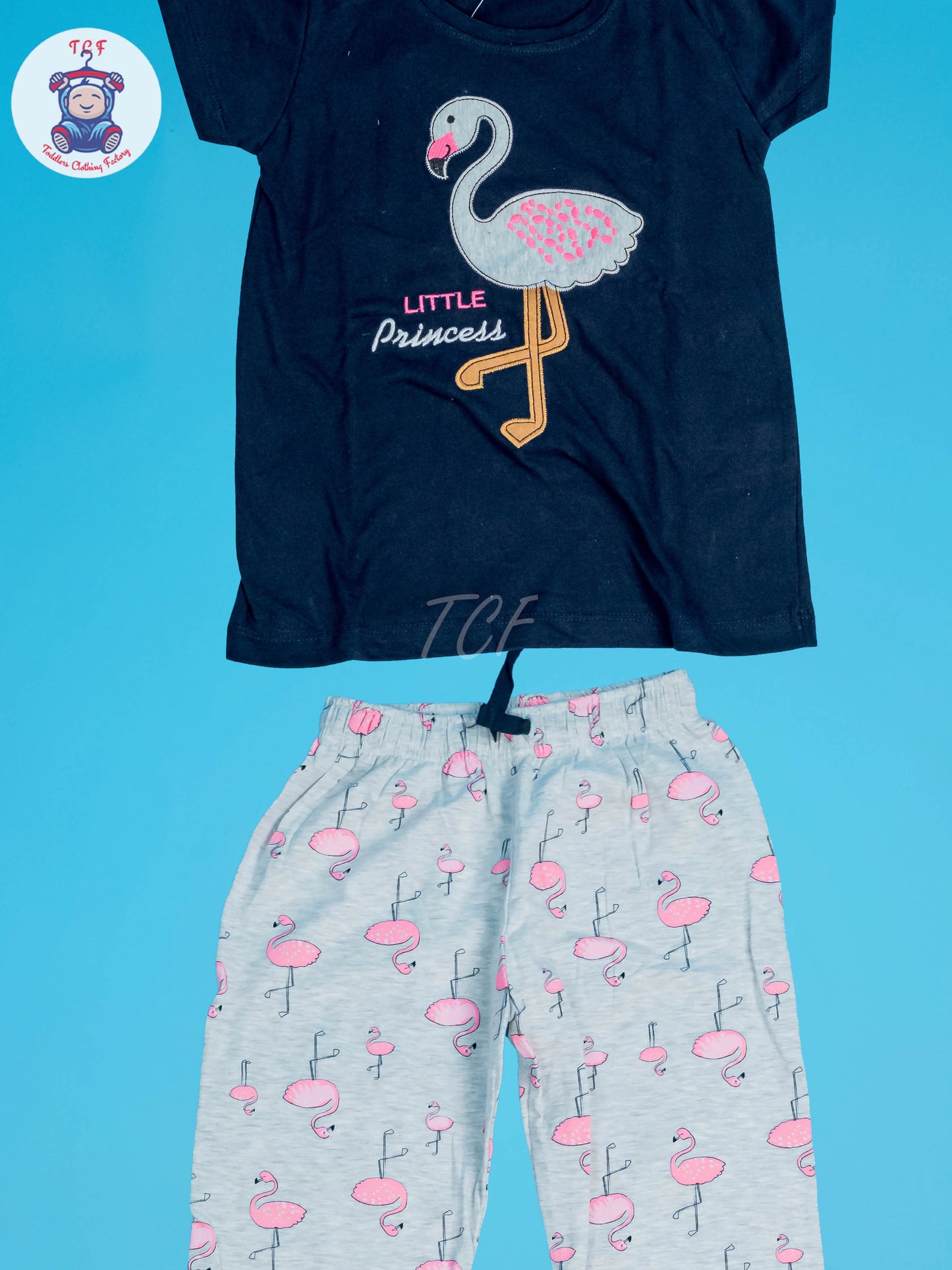 Navy Blue & Grey - Girls Floral Night Wear