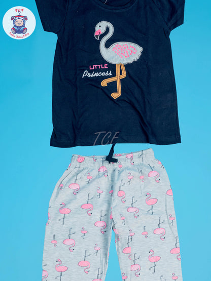 Navy Blue & Grey - Girls Floral Night Wear