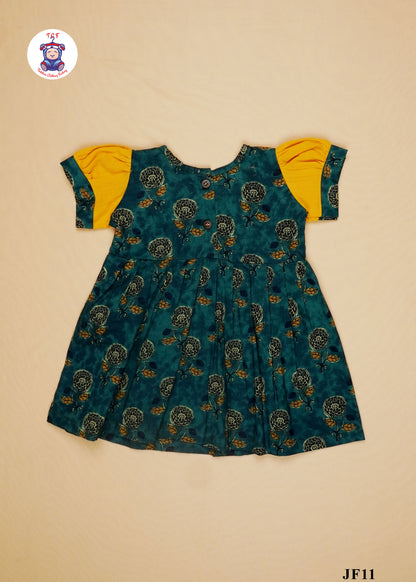 Green - Girls Readymade Pan Collor Jaipuri Frocks