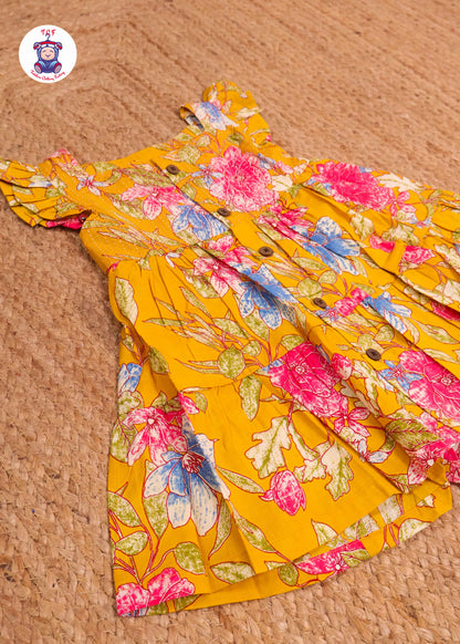 Yellow Hibiscus - Girls Readymade Jaipuri Frocks