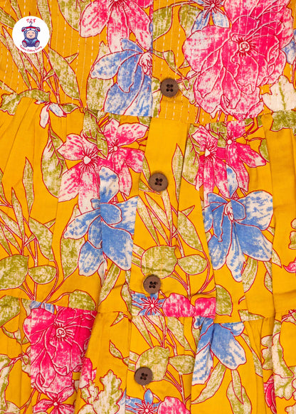 Yellow Hibiscus - Girls Readymade Jaipuri Frocks