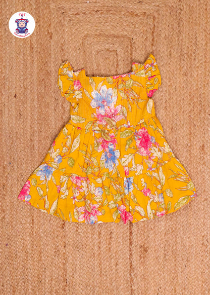 Yellow Hibiscus - Girls Readymade Jaipuri Frocks