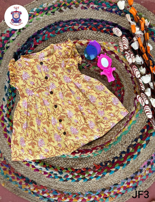 Yellow -  Girls Readymade Jaipuri Frocks