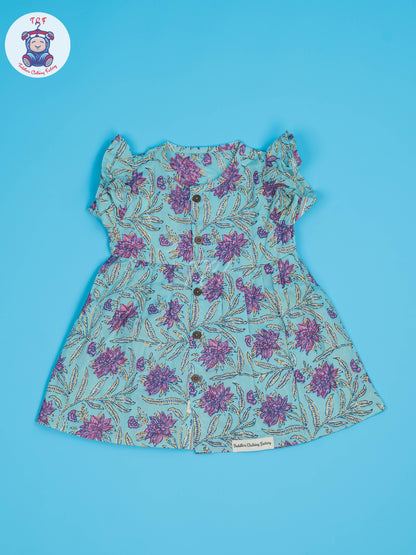 Lite Blue & Lavender Floral - Girls Readymade Jaipuri Cotton Frocks