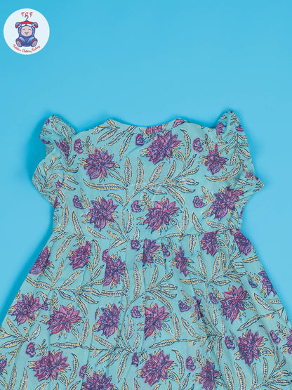 Lite Blue & Lavender Floral - Girls Readymade Jaipuri Cotton Frocks