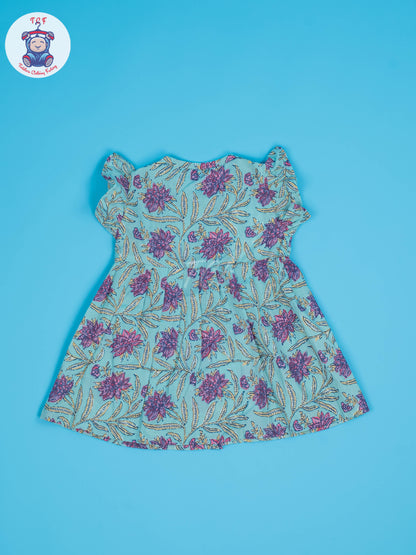 Lite Blue & Lavender Floral - Girls Readymade Jaipuri Cotton Frocks