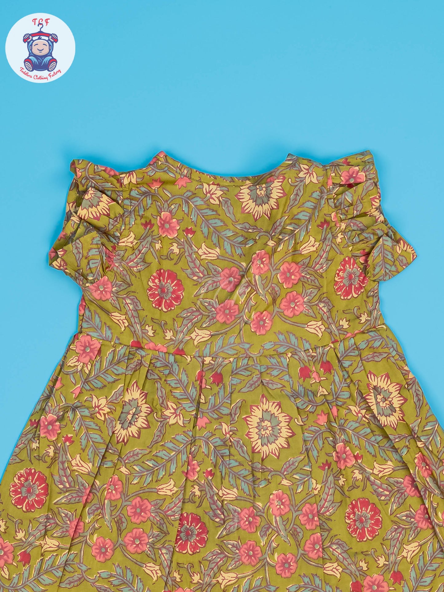 Lite Green & Mustard Floral - Girls Readymade Jaipuri Cotton Frocks