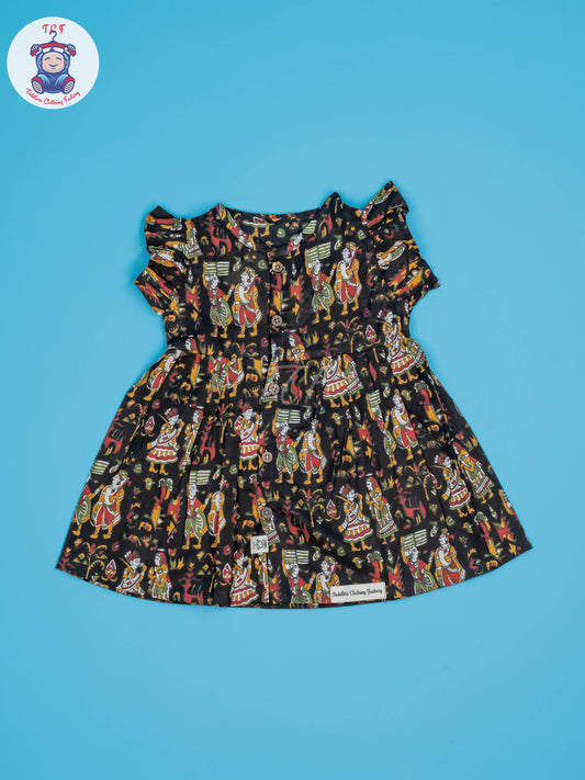 Black Dancing Doll - Girls Readymade Jaipuri Cotton Frocks