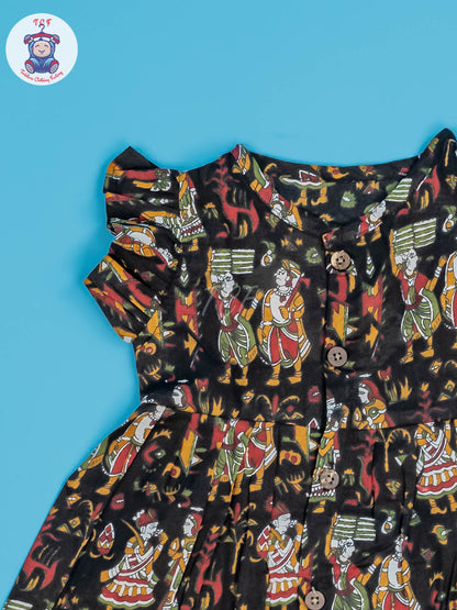Black Dancing Doll - Girls Readymade Jaipuri Cotton Frocks