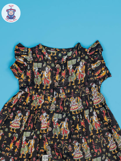 Black Dancing Doll - Girls Readymade Jaipuri Cotton Frocks